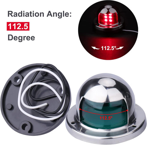 Stainless Steel LED Bow Navigation Lights for Small Boats (One Pair, Silver)