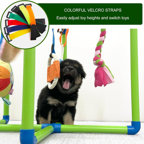 Amlmpet 9 Puppy Play Gym - PVC Frame with Hanging Toys for Small Dogs to Keep Them Busy, Dog Jungle Gym Center