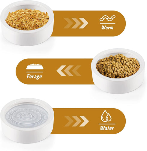 Large Worm Dish - 2 Pcs Ceramic Pet Bowls for Reptiles, Mealworms Bowl for Bearded Dragon, Chameleon
