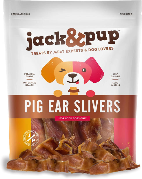 Jack & Pup Pig Ears Slivers, 1lb, Premium Natural Dog Chews, Healthy Odor Free Treats