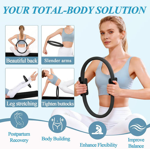 IyenFit Set 5 14 inch Sets Pilates Ring and Small Ball for Women with Resistance Bands, Magic Circle Home Workout