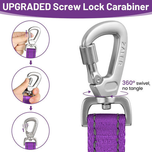 Short Traffic Dog Leash 2 ft, Reflective Nylon Lead with Padded Handle for Large and Medium Dogs, Purple