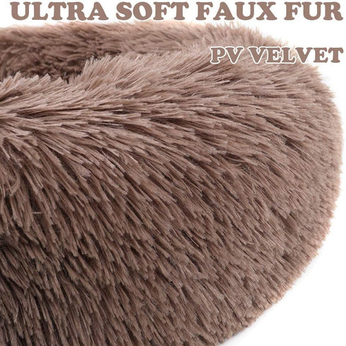 otoez Kitten Puppy Bed, Extra Small Round Dog Cat Beds, Anti-Anxiety Plush Calming Donut Bed, Washable (15.7", Khaki)