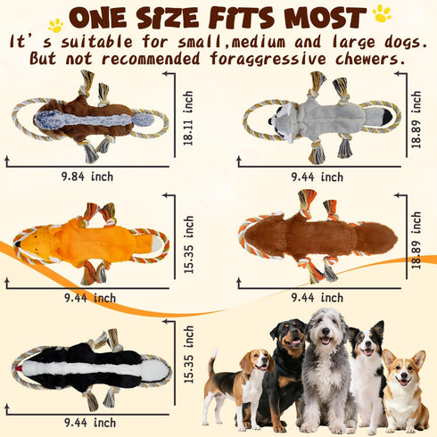 MAOOOOB 5-Pack Dog Squeaky Toys, No Stuffing Dog Toys, Crinkle Plush Dog Toys to Keep Them Busy, Rope Dog Toys for Tug