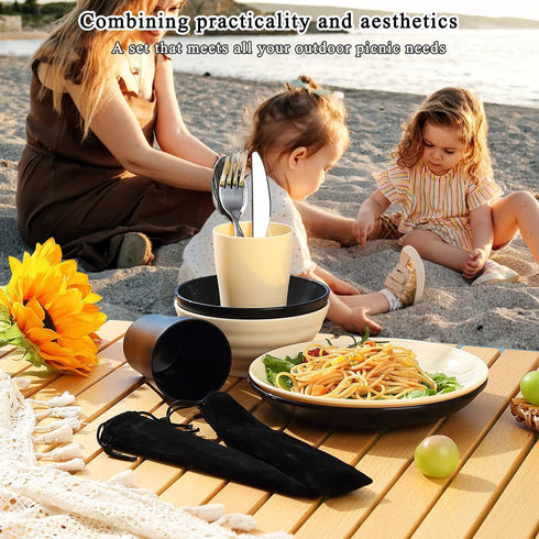 Kyraton Camping Utensils - Mess Kit for Travel, Picnic & Outdoor, Includes Knife, Spoon, Fork, Cup, Bowl & Plate