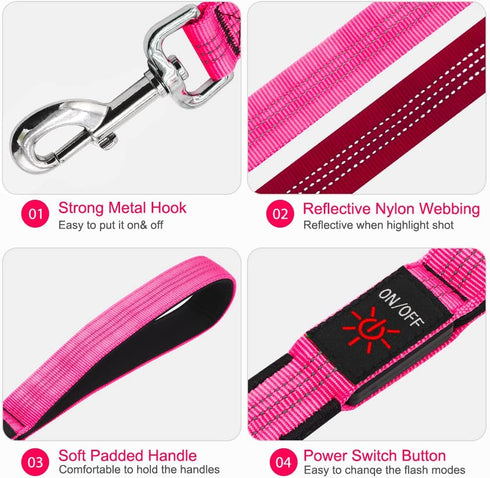 BSEEN LED Dog Leash, USB Rechargeable Light Up Leash for Nighttime Dog Walking (Pink?, 47 Inch)