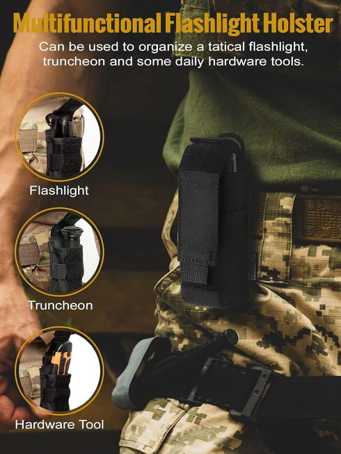 OneTigris Flashlight Holster - Molle Flashlight Holder Pouch for Belt, Tactical Flashlight Holder Made of 1000D Cordura
