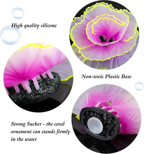 Glow Aquarium Decor by Glowing Fish Tank Decorations, 2pcs Silicone Flower Plants & 10pcs Colourful Sea Shells