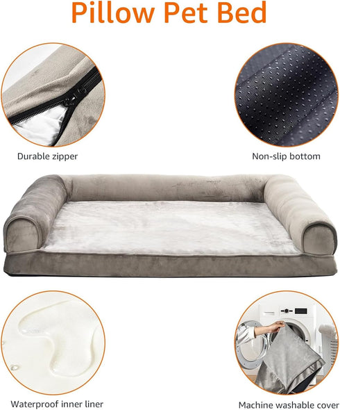 Amazon Basics Foam Couch Dog Pet Bed with Removable Cover, Large (36 x 27 x 6.5 inches, Brown)