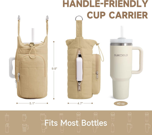 WOOMADA 40/32 oz Water Bottle Holder Bag with Strap, Crossbody Bag Gym Accessories, Sling Purses for Women(Khaki)
