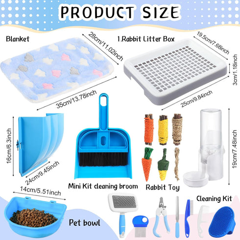 19 Set Pcs Rabbit Starter Kit Small Bunny Litter Box Animal Grooming Kit Water Bottle Bunny Toys Hay Feeder Bowl