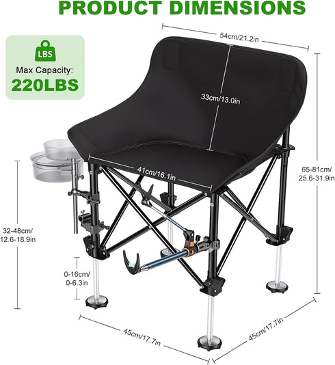220lbs Folding Fishing Chair with Complete Accessories, Load Capacity, Portable Fishing Chair with Non-Slip Foot Pads