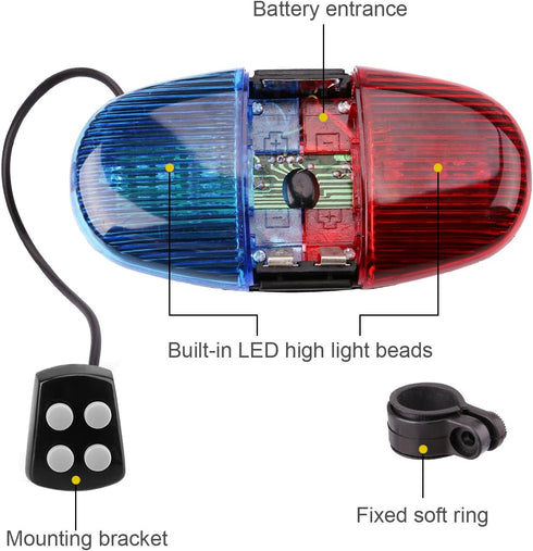 Kids Bike Police Sound Light - Oumers Electronic Horn Bike LED Light, Christmas Birthday Gift (Batteries Not Included)