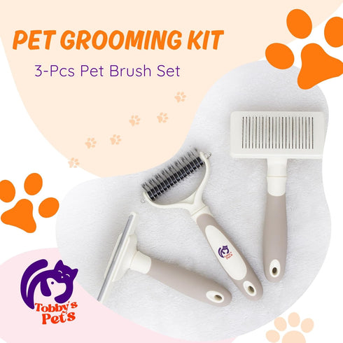 Tobby's Pet's 3-Piece Set Tobbys Pets Pet Grooming Kit Dog & Cat Brush with Dematting Tool, Deshedding Brush