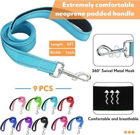 Silkfly 9 Sets Dog Collar and Leash Set, Reflective Nylon, Adjustable Dog Collar, Padded Handle, Walking Training