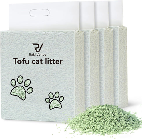 Tofu Cat Litter, 24 lb, Ultra Absorbent, Strong Clumping, Flushable, Low Tracking, Dust-Free, Green Tea (4 Packs)