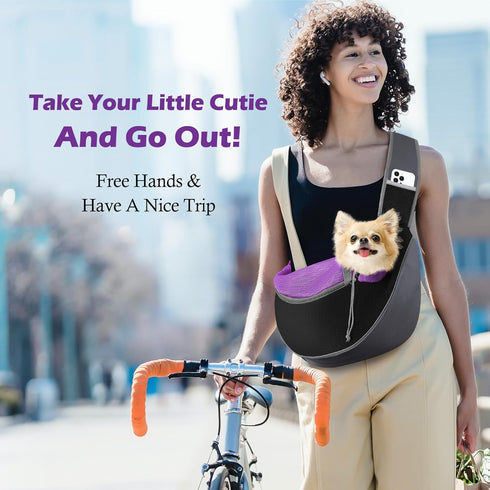 Pawaboo Dog Sling Carrier, Hand Free Breathable Mesh Bag for Puppy Cat, Drawstring Dog Papoose with Adjustable Strap