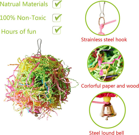 Vehomy Chicken Toys for Hen - 2pcs Natural Colorful Loofah Shredder Toys, Handmade Bird Chewing Foraging Hanging Toys