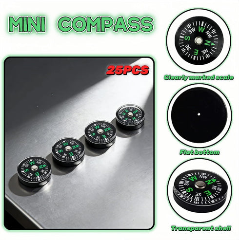 25-Pack 20mm Mini Liquid Filled Compass - Pocket Sized Directional Compass for Hiking, Camping, Survival, Outdoor
