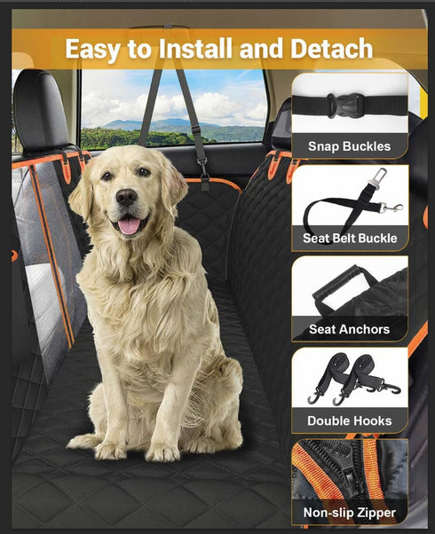 600D 100% Hammock Dog Car Seat Cover, Heavy Durable Dog Seat Cover for Back Seat, Waterproof Scratch Proof Nonslip Dog