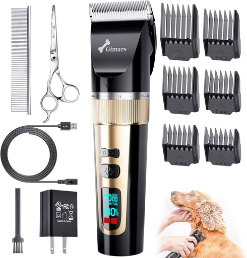 Gimars Professional 7000rpm Low Noise 55db Cordless Rechargeable Dog Clippers, 3.0 Motor
