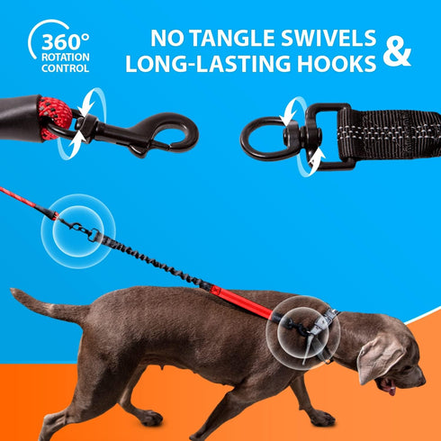 Heavy Duty Rope Bungee Leash for Large and Medium Dogs, No Slip Reflective Leash for Outside, 5.5 Ft Red