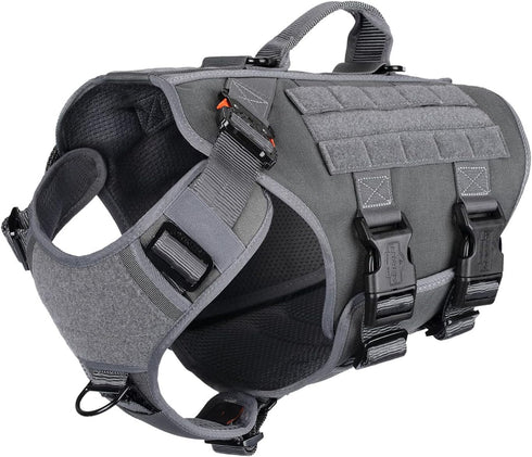 ICEFANG GN3 Tactical Dog Harness, Wolf Gray L, 6X Buckle, Molle Vest with Handle, No Pulling Front Clip, Hook and Loop