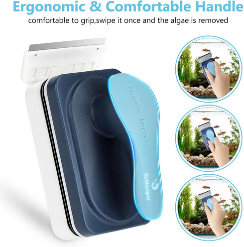 Aquarium Magnetic Glass Cleaner, Fish Tank Algae Magnet Tool with Detachable Scrapers