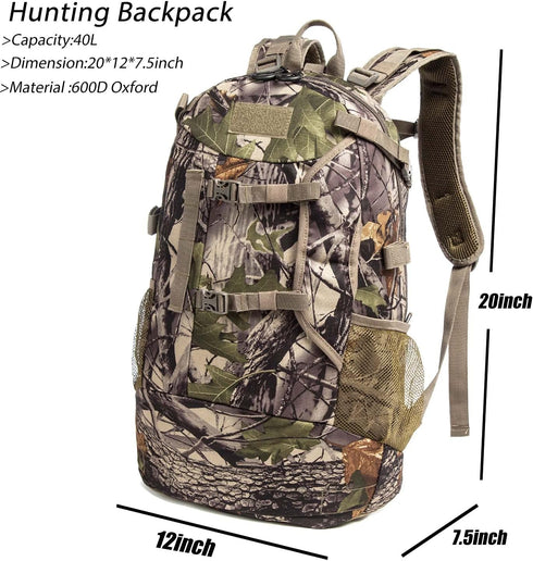 Hunting Backpack - Outdoor Daypack for Bow or Rifle with Rain Cover, Green