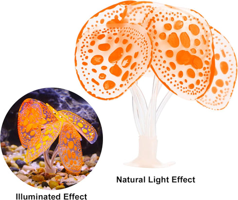 VOCOSTE Soft Silicone Glowing Aquarium Coral with Sucker, Fluorescent Artificial Water Plants, Orange