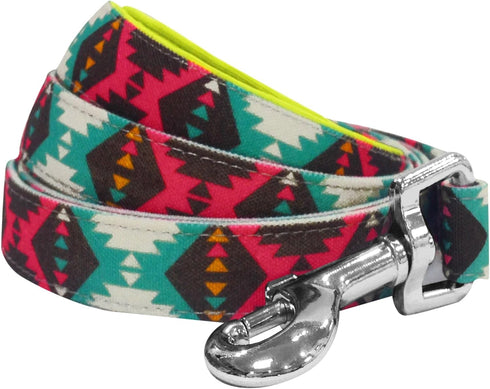 Blueberry Pet 5 ft x 5/8" Dog Leash with Soft Comfortable Handle, Southwestern Vintage Tribal Print, Extravagant Green,