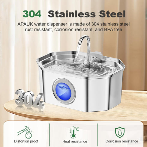 108oz/3.2L, Replacement(1 Filter&1 Cat Water Fountain Stainless Steel APAUK Automatic Pet Fountain Dog Water Dispenser