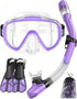 Snorkel Set with Fins for Adults, Snorkeling Gear Combo Set with Dry Top Snorkel Mask and Travel Bag for Swimming