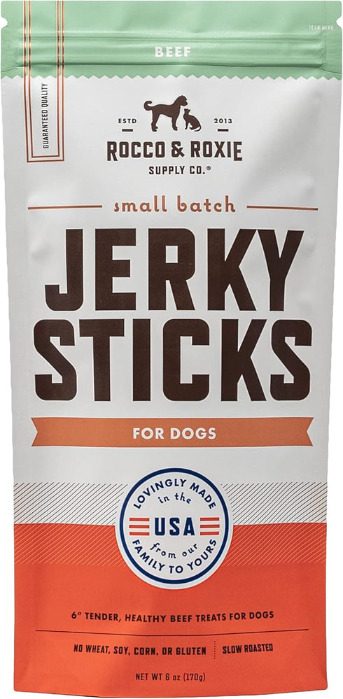 Rocco & Roxie Jerky Dog Treats, Slow Roasted Beef Sticks for All Breed Sizes - 170g Bag