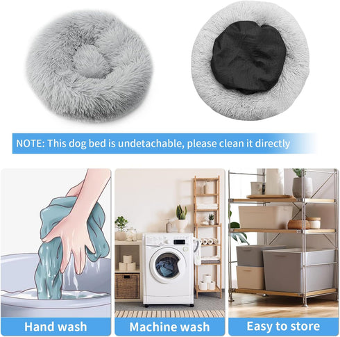 50cm Calming Plush Donut Dog Cat Bed, Soft Round Bed Cushion for Small Dogs Cats, Washable for Improved Sleeping