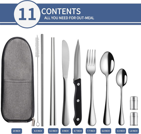 Portable Travel Utensils Set,Reusable Utensils,Travel Camping Cutlery Set,Stainless Steel Flatware Set with Case,Lunch Boxes Workplace Camping School Picnic (Sivler) by Logcow