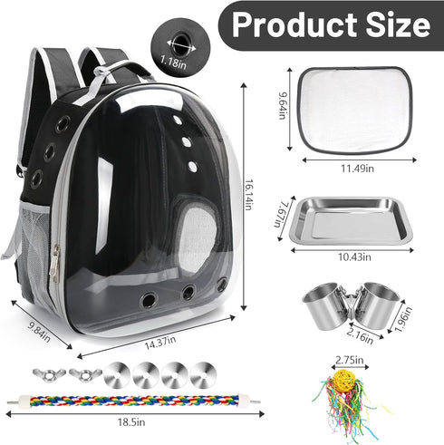 Bird Travel Backpack Carrier for Small Medium Birds, Space Capsule Clear Bubble Window with Stainless Steel Tray and