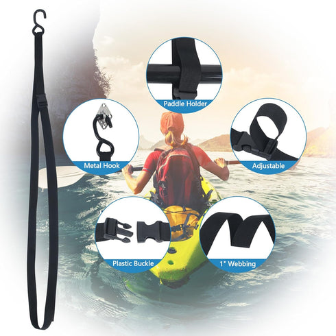 Kayak Storage Straps with Carabiner Paddle Clips, Adjustable Double Sling for Indoor/Outdoor Kayak & Surfboards
