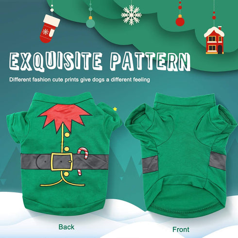 HYLYUN 2 Pack Christmas Dog Shirts - Cute Printed Puppy T-Shirt for Small Dogs and Cats Christmas Cosplay Apparel