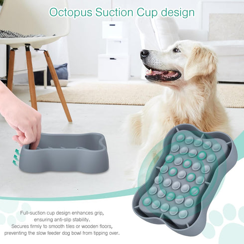 ORIA Slow Feeder Dog Bowls - Silicone Anti-Choking Puzzle Bowls with Non-Slip Base, Machine Washable