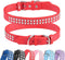 BINGPET Adjustable Leather Dog Collar, Real Split PU Leather Studded Pet Collar for Small Medium Large Dogs - RED L