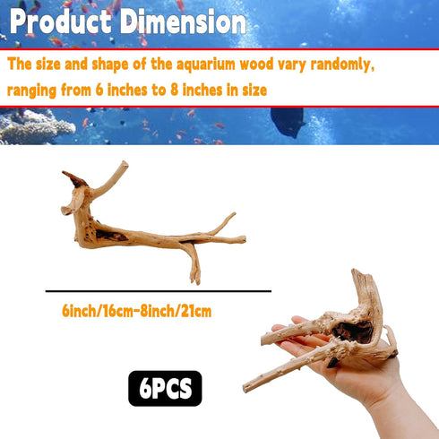 Hamiledyi 6 PCS Natural Spider Wood Driftwood, Assorted Branches for Reptiles and Fish Tank Decoration (6-8 inch)