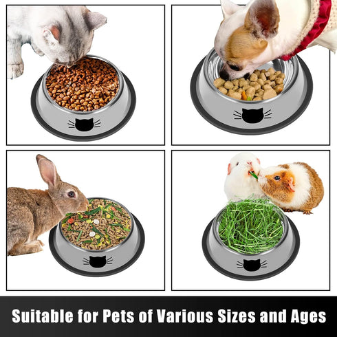 2 Pcs Non-Slip Stainless Steel Small Cat Food Bowls, Unbreakable 7 Oz with Removable Rubber Base