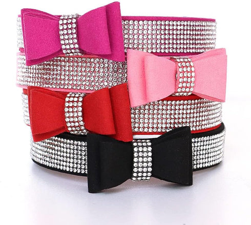 Beirui Rhinestone Bling Leather Dog & Cat Collar, Sparkly Crystal Diamonds Studded, Pink, XXS Neck 6-8"