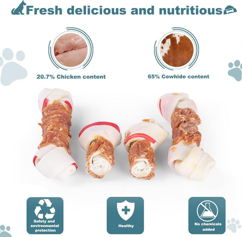 Dog Treats Chicken Wrapped Rawhide Bones - Small Dog Treats, Puppy Chews, 6.5" 0.5lb