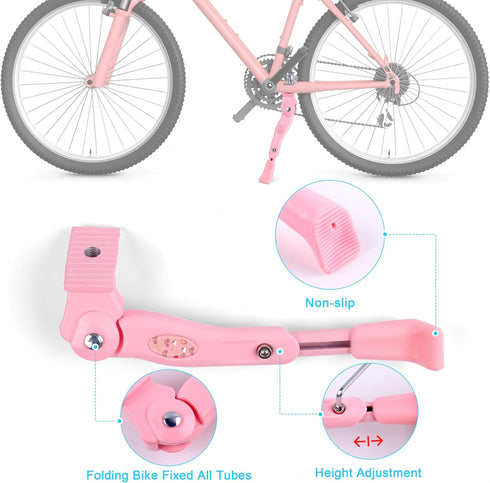 Pink Bike Kickstand - Children's Adjustable Folding Bicycle Center Bracket for 16" 18" 20" Bikes