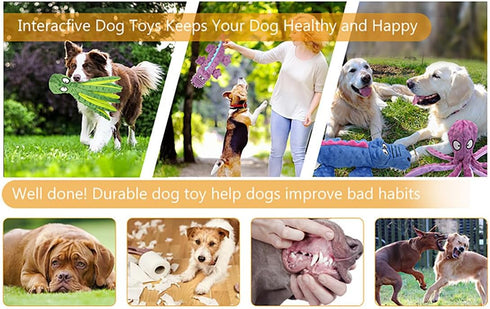 Dog Squeaky Toy Set - 2-Pack Octopus and Crocodile Design, Durable Plush Toys for Large Dogs