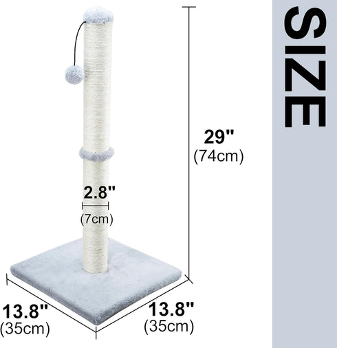 Dimaka 29" Tall Cat Scratching Post for indoor Cats and Kittens, Cat Activity Scratcher Premium Sisal Rope Scratch Tree with Dangling Ball (Grey)