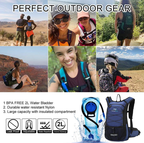 Insulated Hydration Backpack with 2L BPA Free Bladder - Keeps Liquid Cool for Running, Hiking, Cycling, Camping