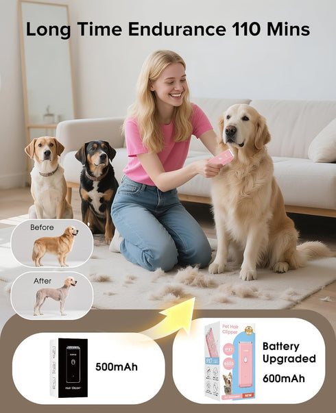 Trimming Dog Clipper for Matted & Long Hair,Quiet Pet Paw Hair Groomer,Handy Cordless Rechargeable Waterproof Shaver